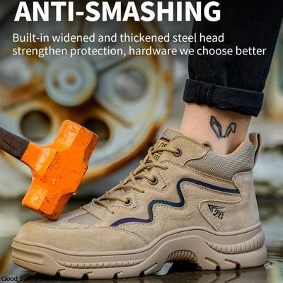 Sicherheitsstiefel aus Wildleder für Herren mit Stahlkappe, pannensicher, unzerstörbar, Sicherheitsschuhe für Herren, Arbeitsschuhe, Turnschuhe für Herren
