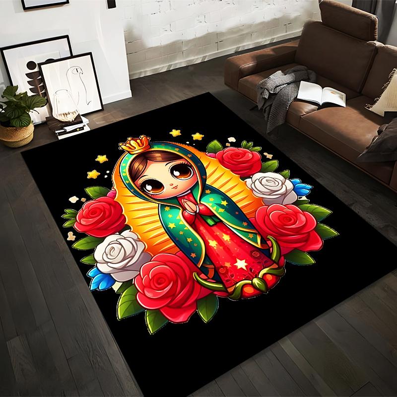 

Colorful Virgin Mary Cartoon Carpet with Roses and Star Design Suitable for use as an anti-slip for living room bedroom sofas 40x60cm( 15x23in )