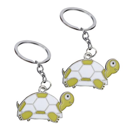 2Pcs Keychain Pendant Metal Chain Design Cartoon Key Ring with Turtle Shape Enamel