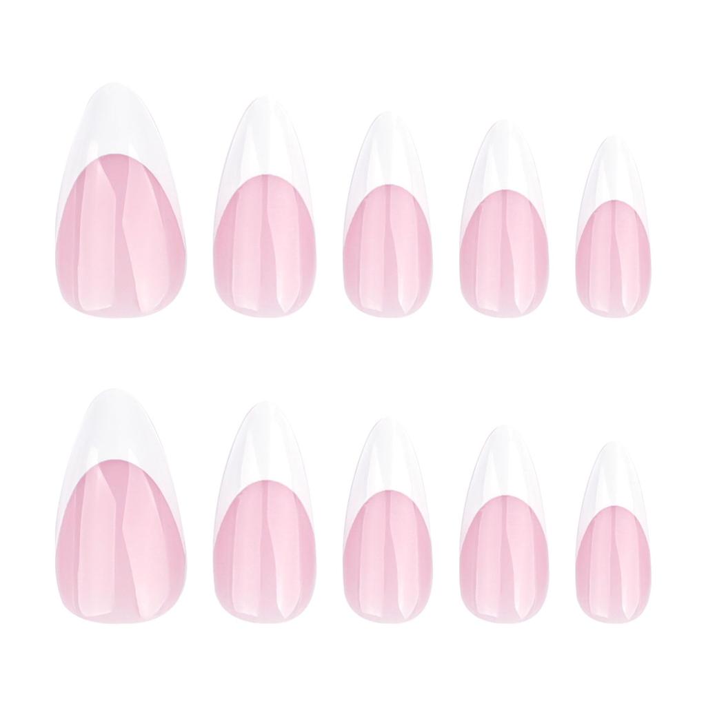Short Almond French White Press-On Nails - Removable & Wearable False Nail Tips