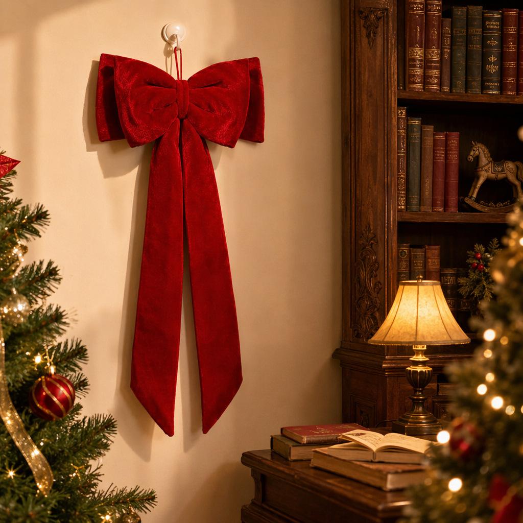 Samt Handgefertigt Europa Amerika Stil 34cm*80cm Großformat Vier-Ohren-Schleife Weihnachtsbaum Dekoration Festliches Band Ornament