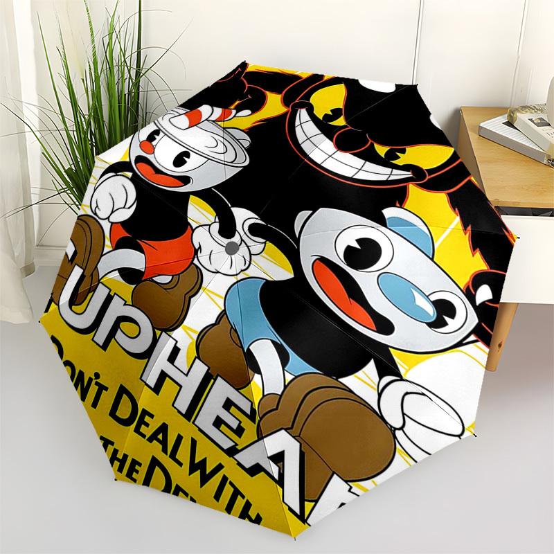 

1pc Cuphead & Mugman Outdoor Umbrella - Automatic Opening/Closing, Portable 3-Fold Design, 8-Bone Iron Frame - Perfect Gift for Fans, Travelers, Daily