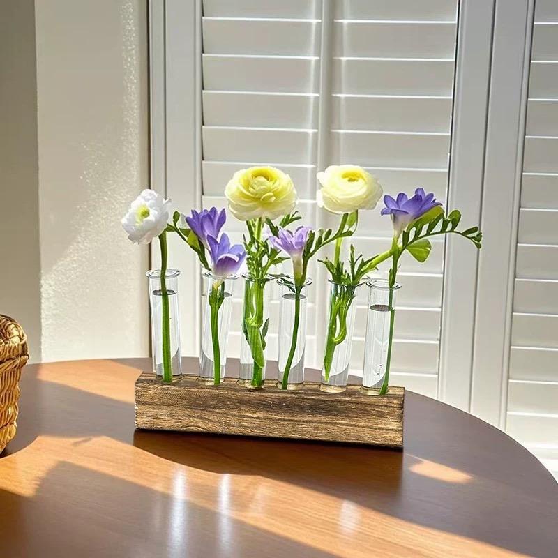Exquisite Hydroponische Blumenserie Kreatives Glas Anzuchtröhrchen Elegant Geschenk Pflanze Holz Aquarium Innendekoration