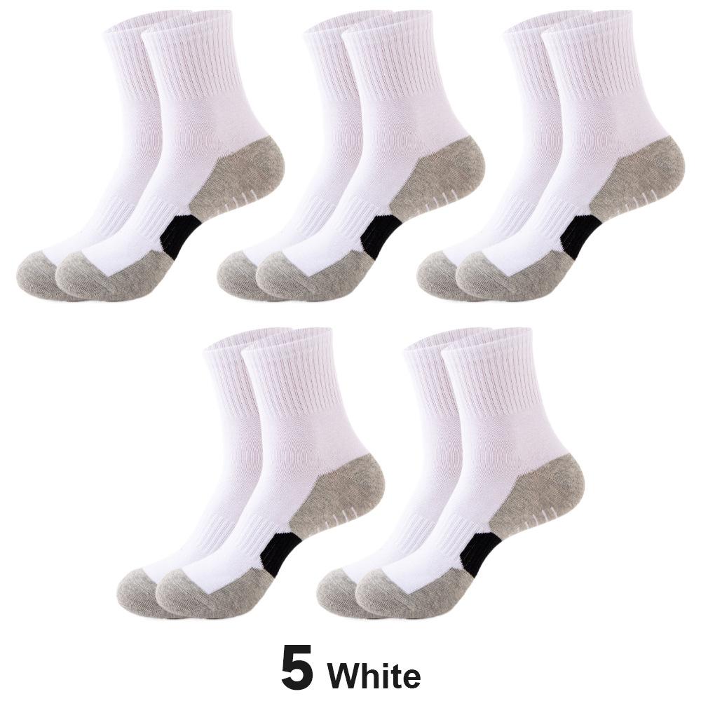 5 Pairs Men Sports Socks Pure Cotton Splicing Color Sweat-Absorbing Anti-Odor Outdoor Hiking Middle Tube Running Socks