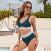 Dame Bikini Sett Todelt Høy midje Badebukse V-hals Magekontroll Badedrakt for Daglig Ferie Fest Strandklær