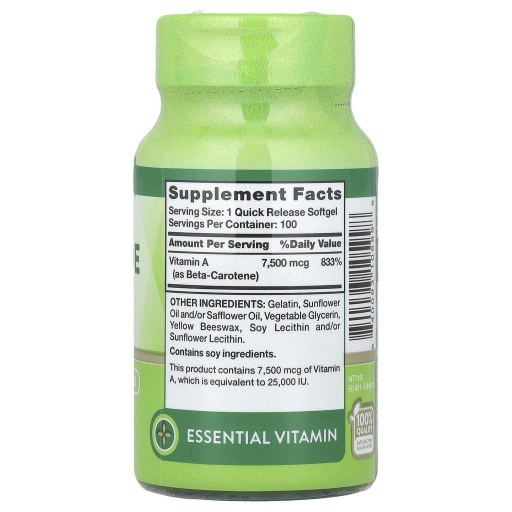 Nature'S Truth, Beta-Carotene, 7,500Mcg(25,000Iu), 100 Softgels