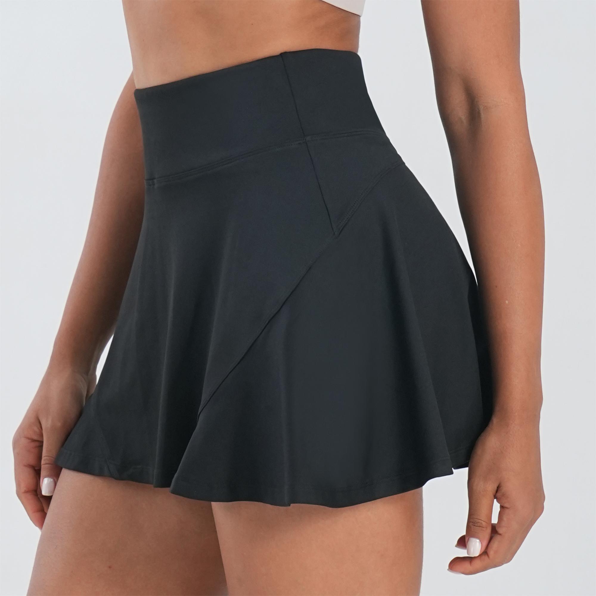 

Женская летняя быстросохнущая теннисная юбка 2025 года с нескользящими внутренними шортами, эластичная спортивная юбка для бега и йоги S чёрный