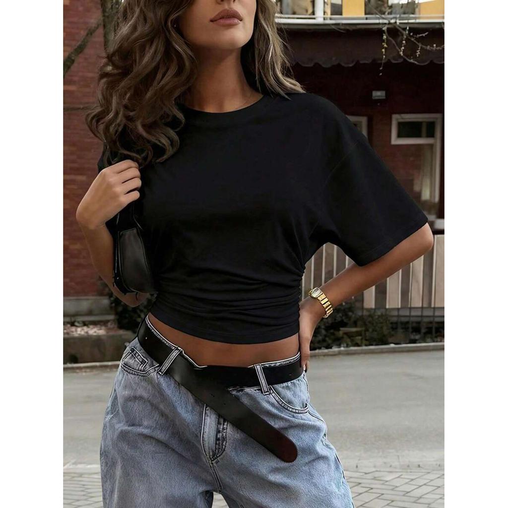 Womens Spring Tops Summer Shirts for Women Casual Short Sleeve Ruched Design Relaxed Fit Womens Summer T Shirts
