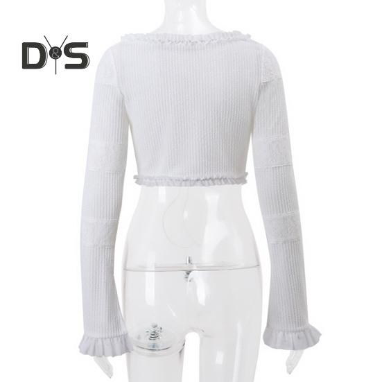 Femei sexy două piese fuste mini set talie joasă cu volane fustă scurtă evazată mânecă lungă cravată-up crop top set petrecere Club ținută