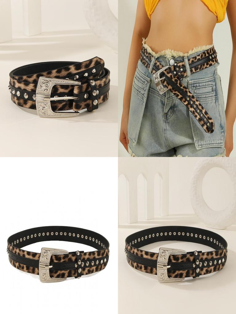 Mode Leopardenmuster Strass Metall Schnalle Dekoration Damen Breitgürtel Für Streetwear Mode