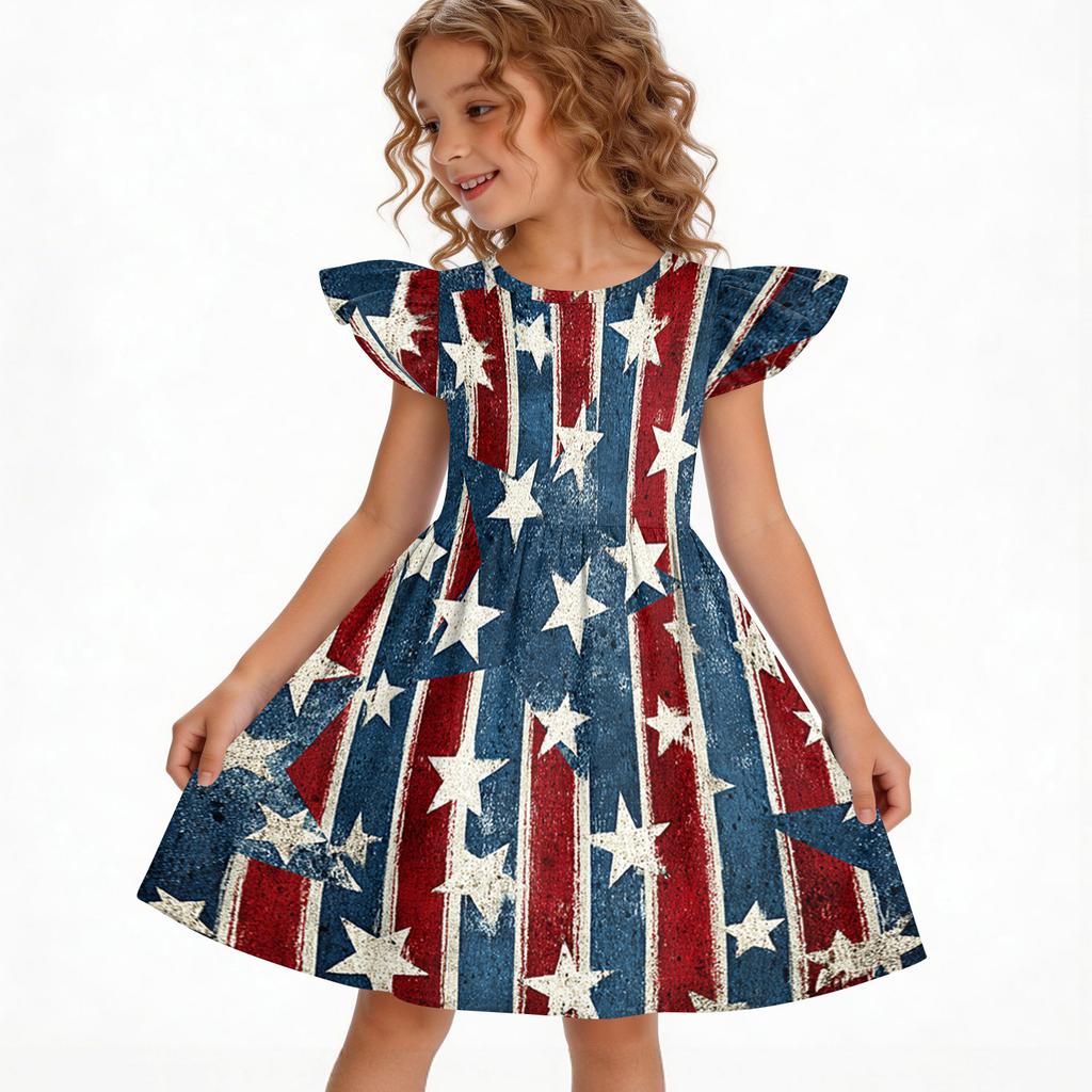 Girls' Summer Princess Dress - A-Line Casual Print Dress