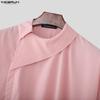 INCERUN Men Summer Lapel Neck Short Sleeve Side Buttons Casual Shirts Tops