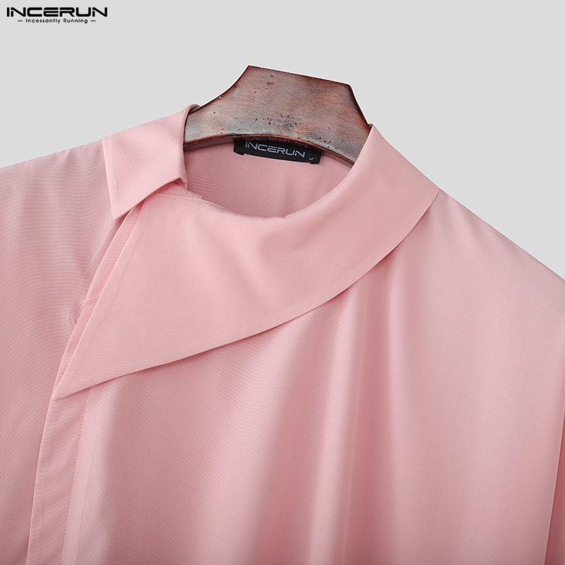 INCERUN Men Summer Lapel Neck Short Sleeve Side Buttons Casual Shirts Tops