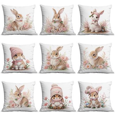 Nouvelle Taie d'oreiller Rose Pâques Mignon Lapin Imprimé Canapé Décoration Maison Taie d'oreiller