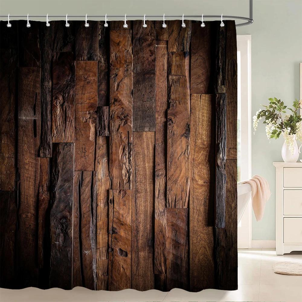 3D Retro Old Wood Pattern Shower Curtains Europe and America Style Printed Bath Curtain Waterproof Bathroom Shower Curtain