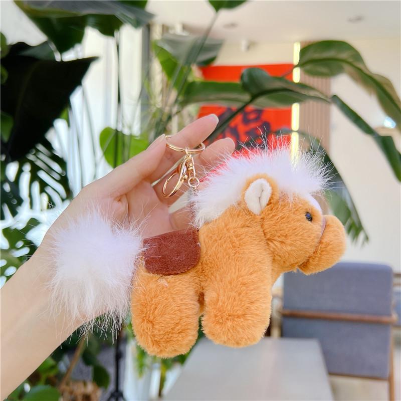 Creative Cartoon Horse Plush Doll Keychain Fuzzy Doll Backpack Accessory Cute Bag Pendant