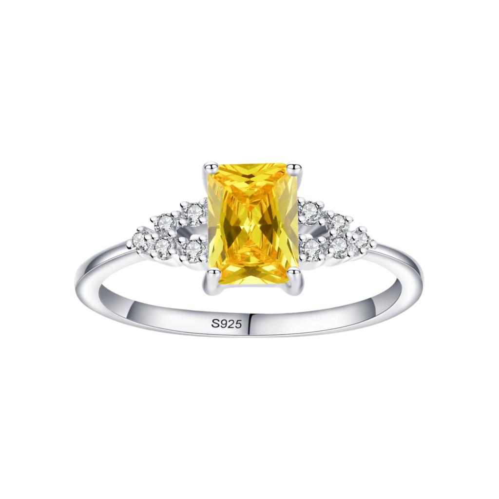 Ada Jewelry Anillo De Plata De Ley 925 Sterling Silver Shining Rectangular Yellow Zircon Ring for Women