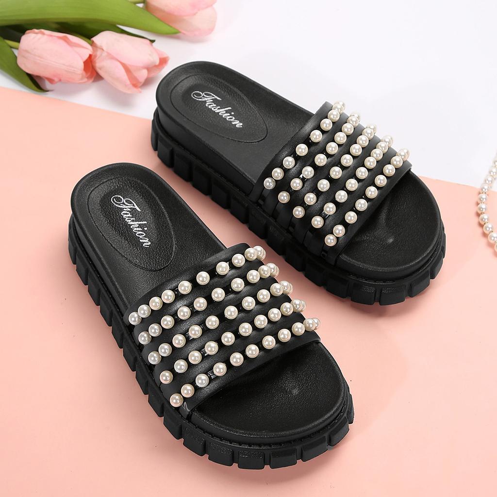2025 new spring new pearl thick bottom new heightening sandals casual women's slippers