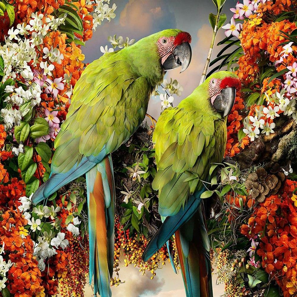 Pintura de Diamantes DIY Taladro Redondo Completo Animal Aves Árbol 5D Bordado de Diamantes Mosaico Loro Kit Punto de Cruz Decoración del Hogar Manualidades