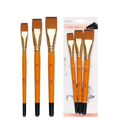 3-Pack Wooden Handle Short Flat Paint Brushes for Oil Acrylic Watercolor Student Artist Brush Set Soft Nylon Art Supplies