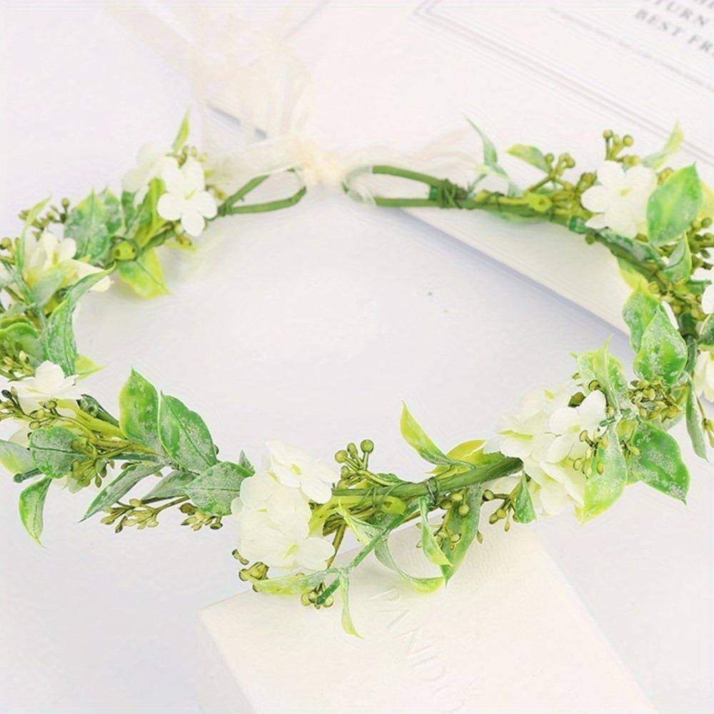 2 Pcs Bridal Green Leaf Crown Bohemian Headpiece Floral Headband Photo Prop Wedding Bridal Flower Girl Halo Maternity Photo Props