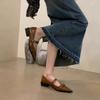 Französische Mary Janes mit spitz zulaufender Form und dickem Absatz Damenschuhe Sommer Schwarz Temperament Kleine Lederschuhe