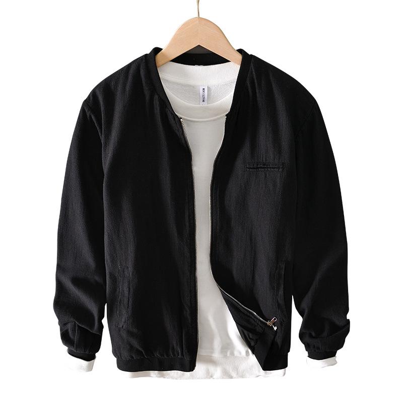 Męska kurtka baseballowa L951 w stylu retro casual – Jesienna odzież wierzchnia z bawełny i lnu