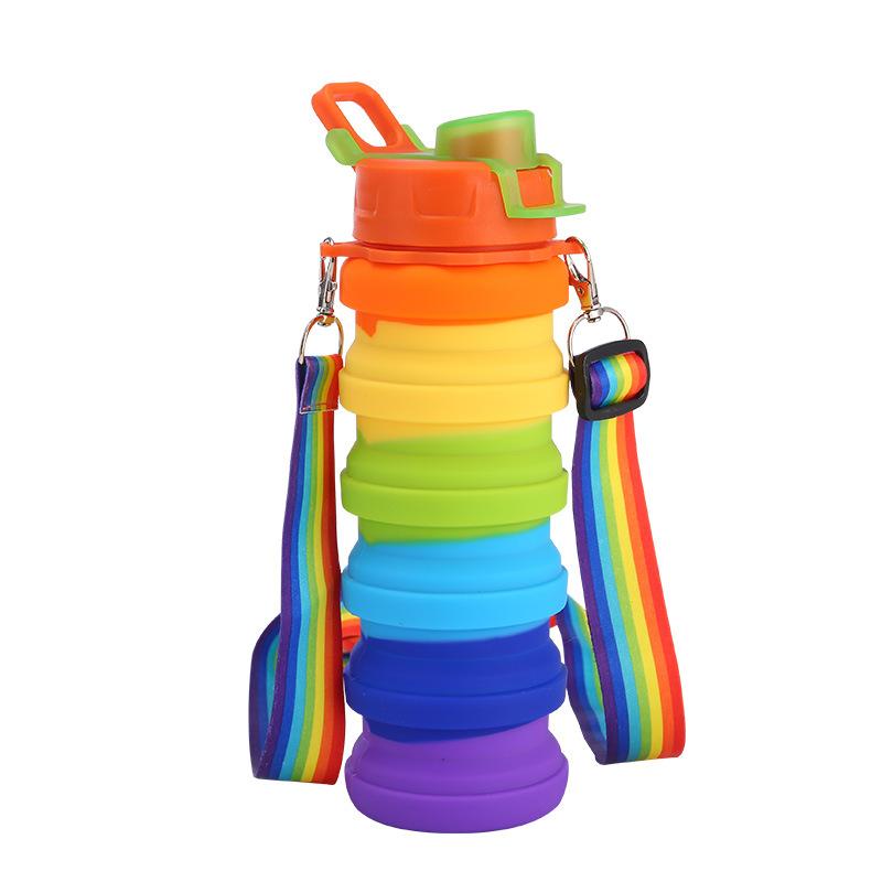 Good-looking Double Buckle Rope Silicone Bottle Portable Foldable Water Cup Outdoor Use Camping Camouflage Retractable Childrens Kettle