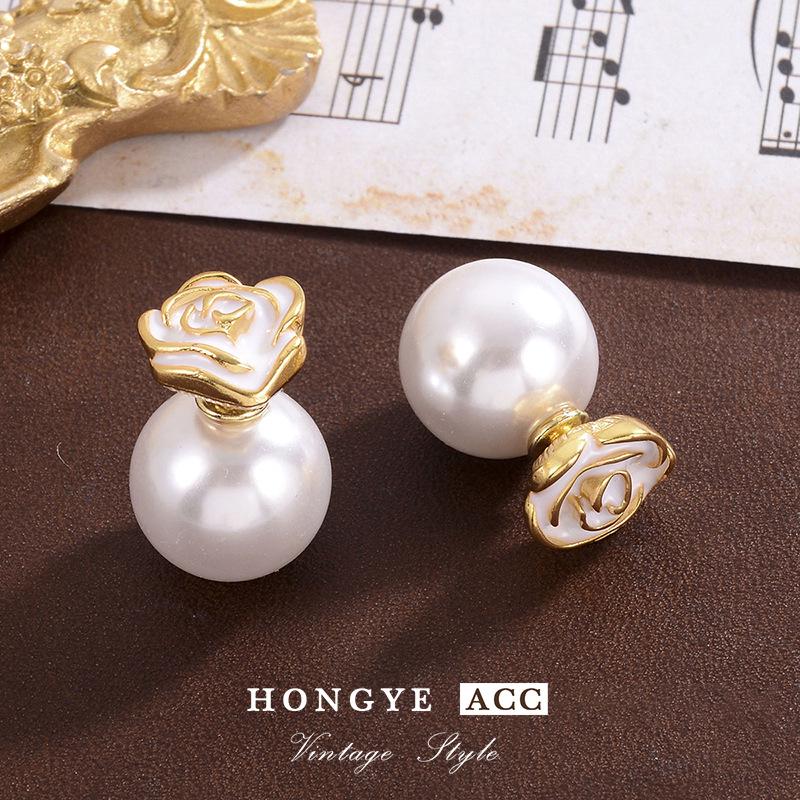 Vintage Grüne Perlenohrringe mit Blumenfaden - Damen Übertriebene 925 Glasstecker