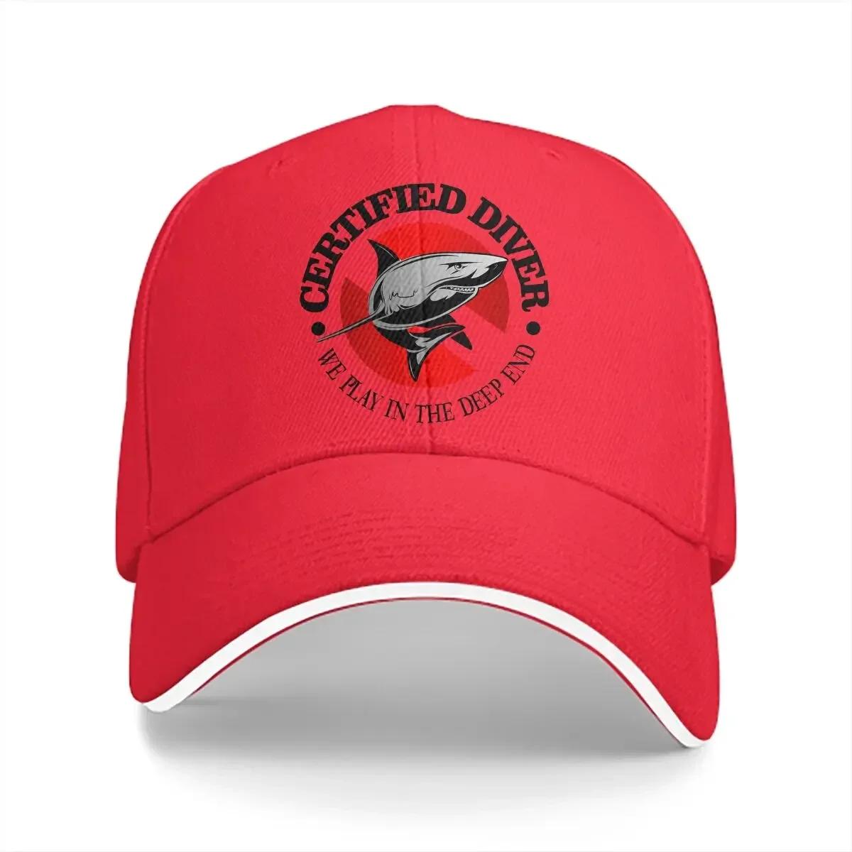 

Washed Unisexs Baseball Cap Certified Sports Snapback Caps Dad Hat Shark Scuba Diving Golf Hats One Size