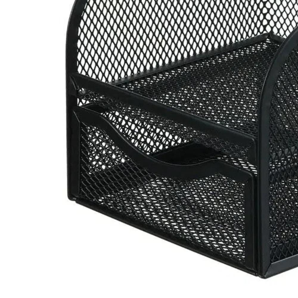 4 Grid Desk Stationery Organizer Space-saving Pencil Storage Rack Metal Pen Holder Box File