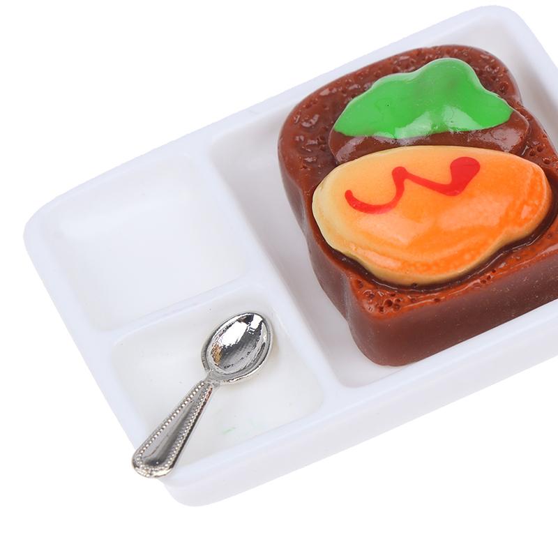 1/12 Dollhouse Miniature Toast And Jam Plate Set Decoration Accessories Toy