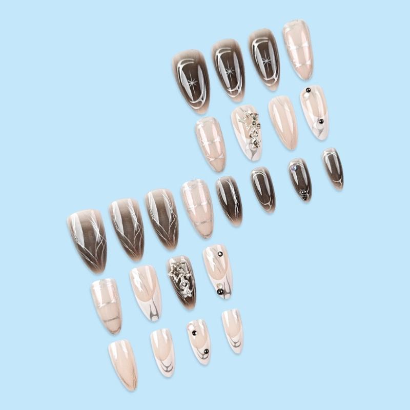 Waterproof Almond False Nail Glamorouses Rhinestones Press On Nail For Parties Event