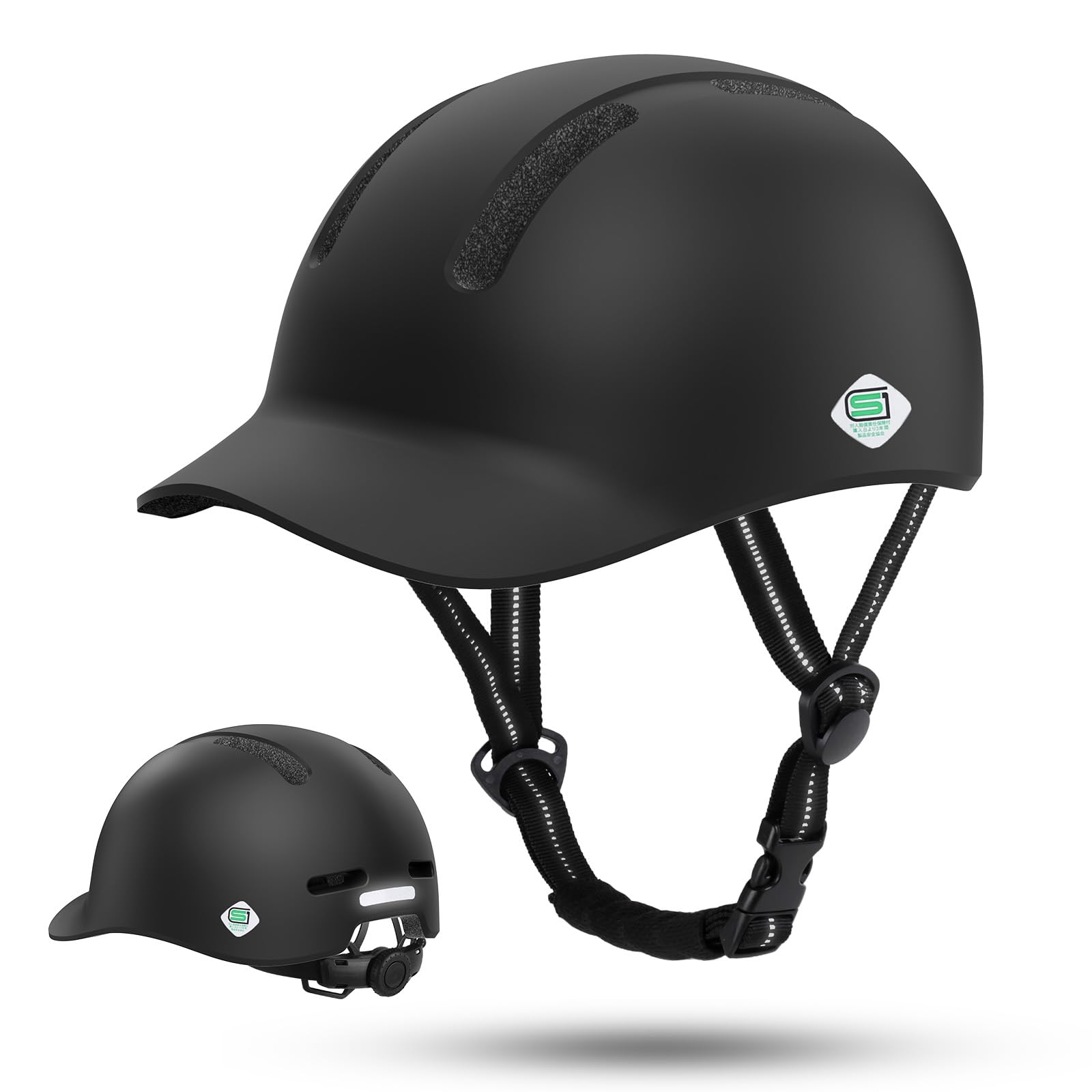 

Issufel Bicycle Hat for Adults and SG EN1078 Highly and Stylish Cap Style Helmet for City and Adjustable Matte Black Helmet, Style, Students,