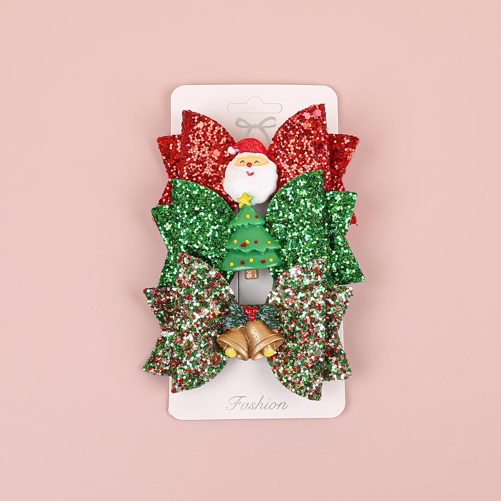 3pcs Christmas Elk Hair Bows Girls Santa Claus Hair Clip Heart Star Barrettes Children Kids Christmas Party Hair Accessories