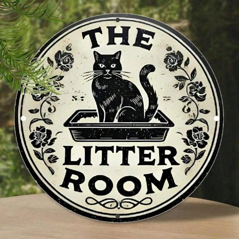 Vintage Round Cat Wall Sign 8 Inch Aluminum Decor for Bathroom Pet Home Decoration