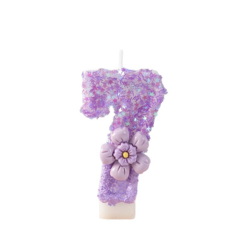 Purple Flowers Creative Numbers Birthday Candles First Year Cake Party Decoration