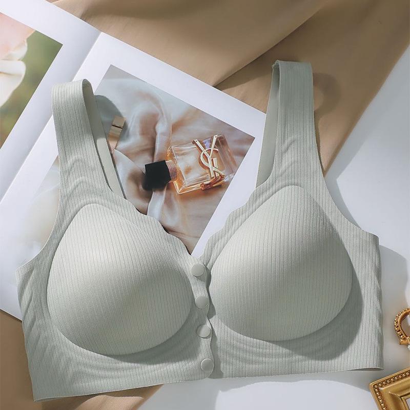 Breathable Front Buckle Seamless Underwear Thin Style Large Chest Small Plus Size Middle-aged and Elderly Women Comfortable No Ring Nursing BraBra