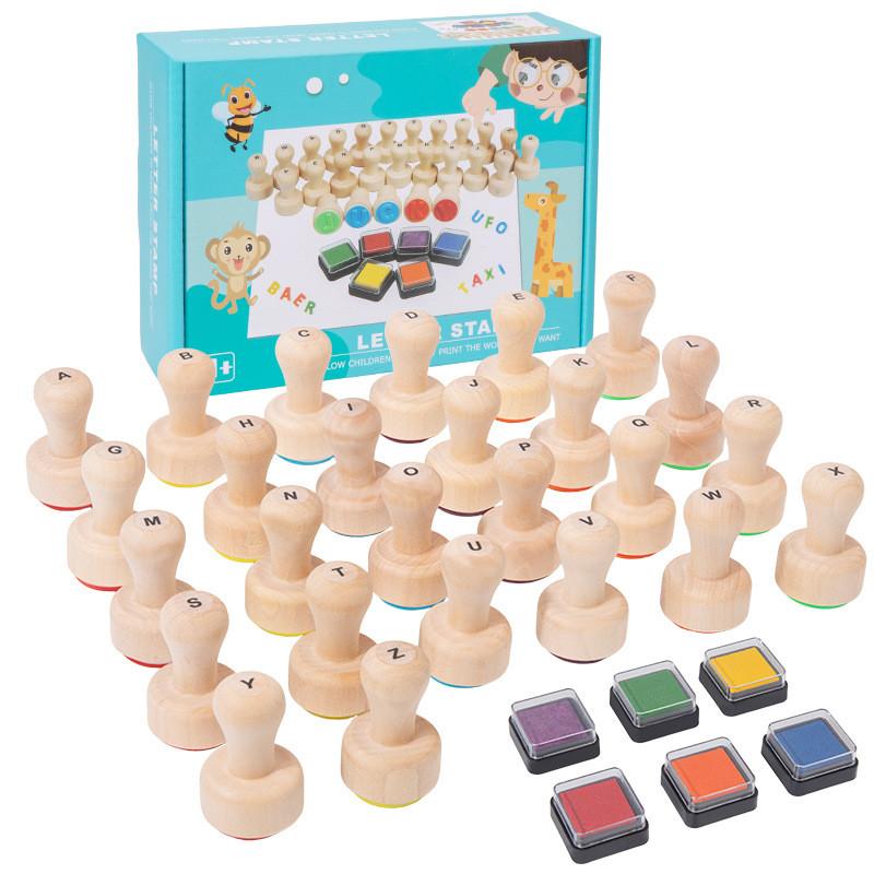 Educational Wooden Alphabet Stamp Set For Kids Learning And Word Spelling Fun