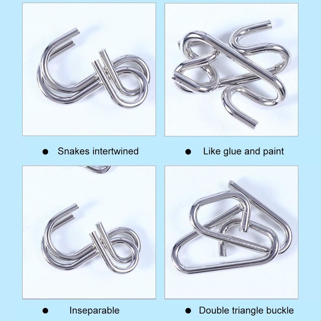 24Pcs/Set Metal Wire Puzzle Set IQ Mind Brain Teaser Reliever Parent-children Interactive Game Metal Link Unlock Interlock Toys