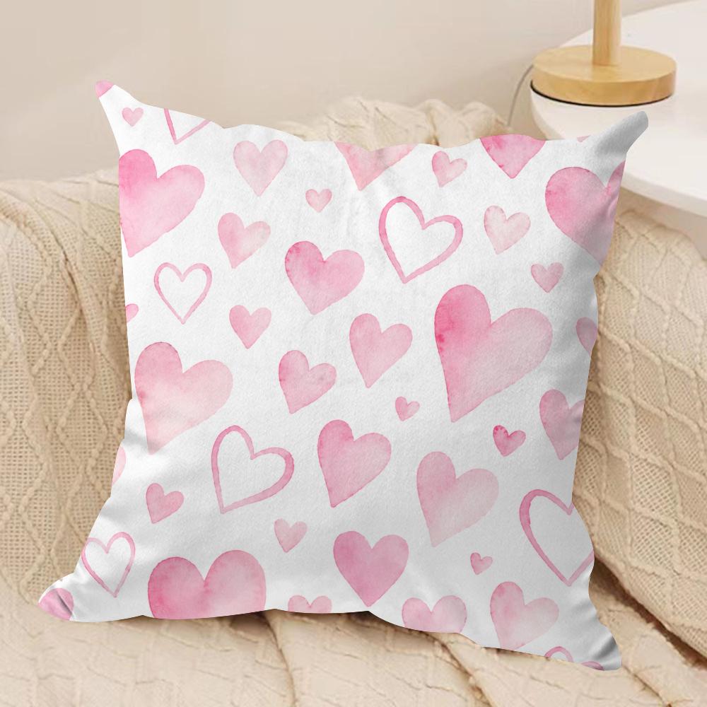 Pink Watercolor Hearts Cushion Cover Pillow Case Short Plush Square Throw Pillow Covers Pillowcase Sofa Home Decor Gift