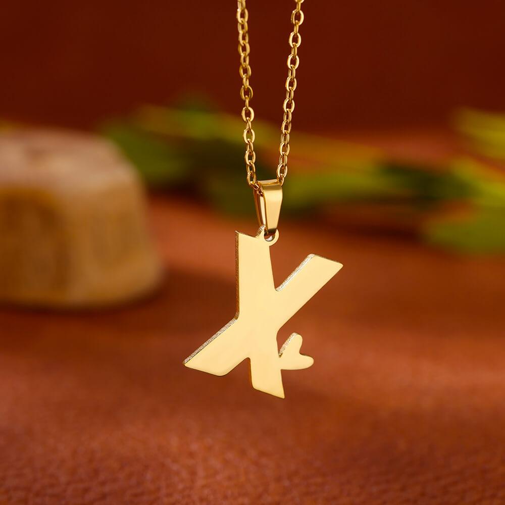 Stainless Steel Heart Initial Letter Necklace for Women Gold Plated Alphabet Pendant Necklaces Vintage Waterproof Jewelry Gifts