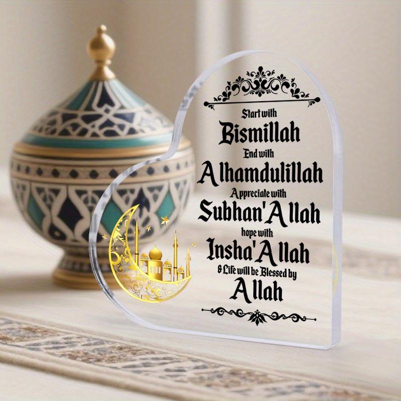2D Flat Heart Shaped Islamic Acrylic Desktop Decorative Plaque, Home Decor Plaque Hanging Wall Art Decorative Garden Decoration for Room Door Signs Ha
