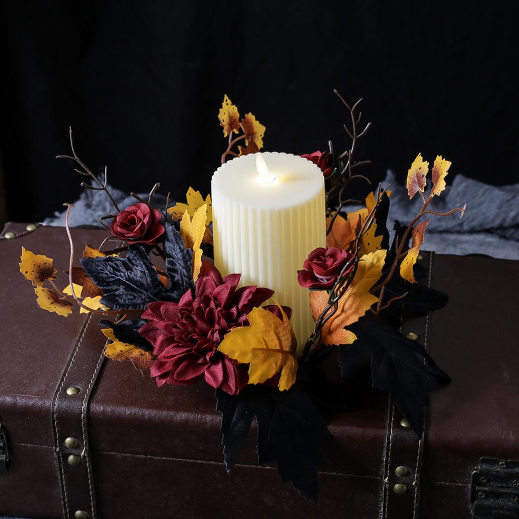 Thanksgiving Candle Ring Tabletop Mini Autumn Wreath Rustic Candle Wreath Ornament for Bar Farmhouse Wedding Party Dining Room