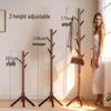 Solid Wood Floor-Standing Coat Rack with Movable Hangers for Clothes and Bags