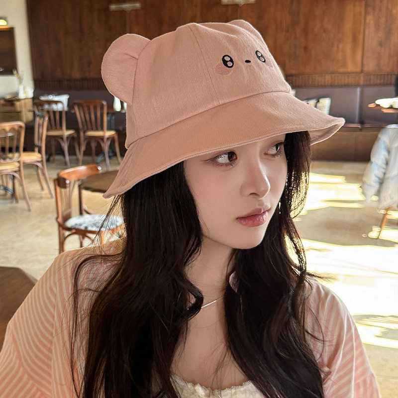 Fisherman hat children cartoon cute bear hat spring and summer face covering versatile basin hat student outdoor sun protection hat