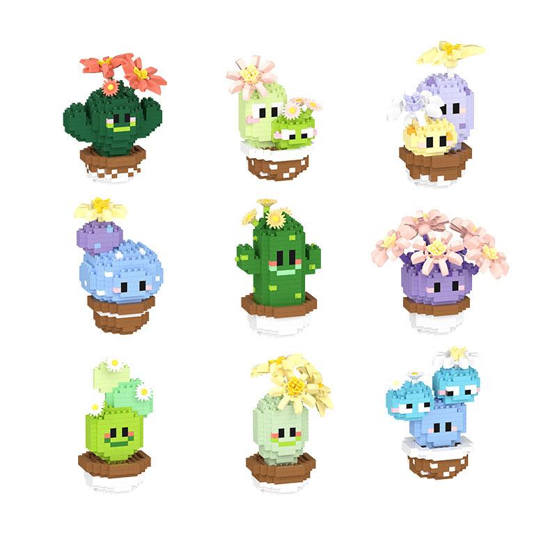 Idea Funny Cartoon Figures Micro Diamond Building Block Cactus Nanobricks Potted Plant Construction Educational Toys For Gifts