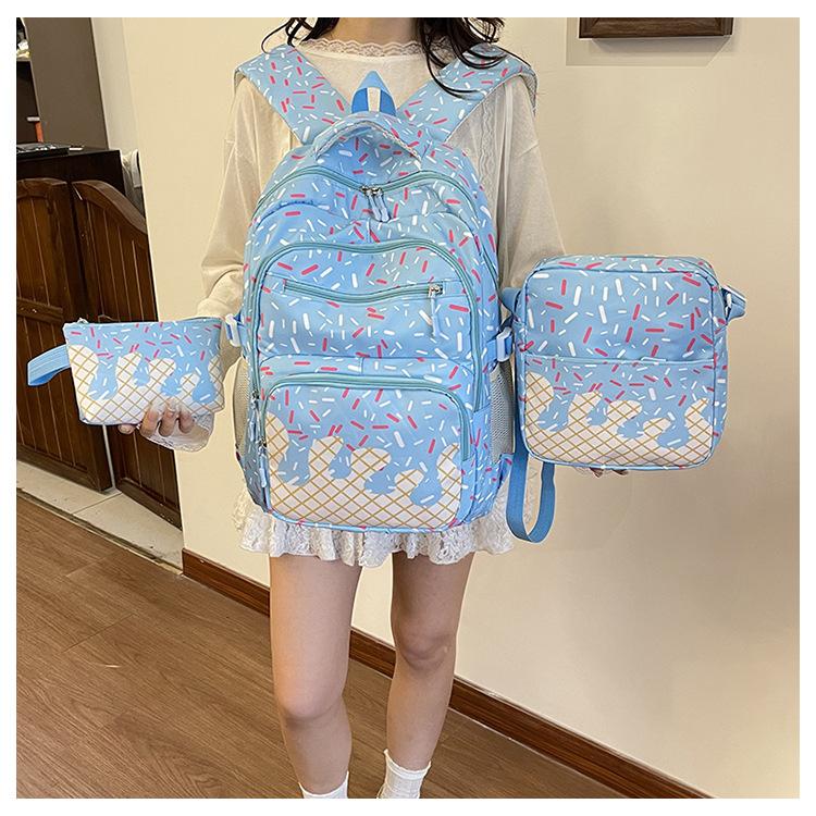 3-Piece Ice Cream Series Backpack Set Sweet Korean Preppy Style Teen Girls School Backpack For College Students