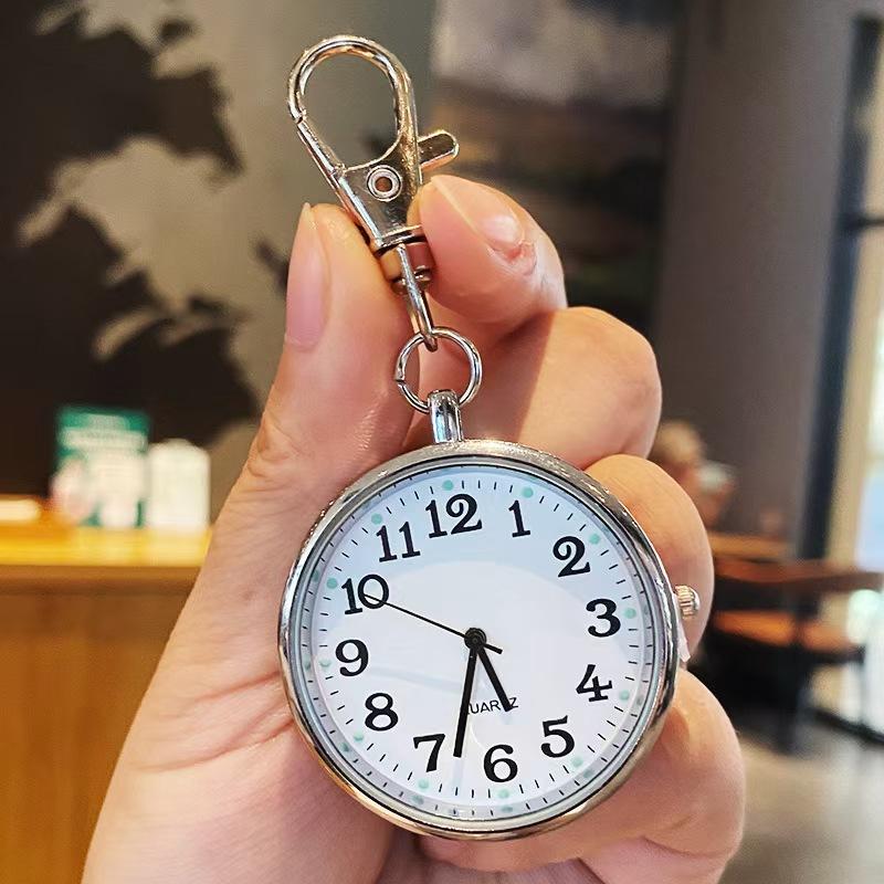 Quartz Pocket Watch Keychain with Clip Attachment Durable Metal Case Analog Dial Easy to Read Numbers Portable Timepiece for Everyday Use