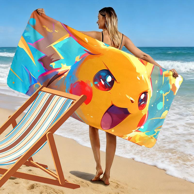 Pikachu Print Beach Towel, Large Soft Quick Dry Towel for Beach Camping Swimming